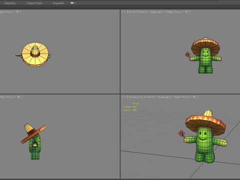 Cartoon Straw Hat Cactus Monster 3D Model