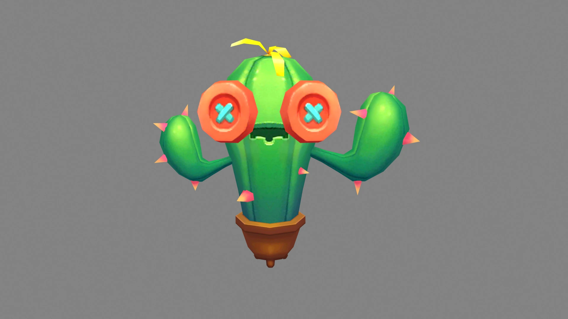Cartoon Button Cactus Monster - Potted plant 3D Model .c4d .max .obj .3ds .fbx .stl .blend 