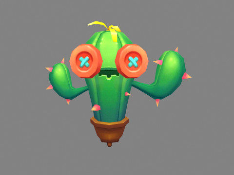 Cartoon Button Cactus Monster - Potted plant 3Dモデル