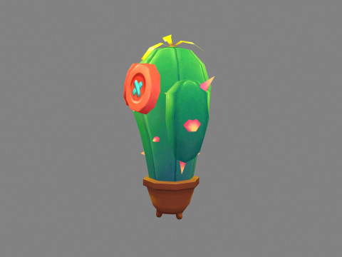 Cartoon Button Cactus Monster - Potted plant Modèle 3D
