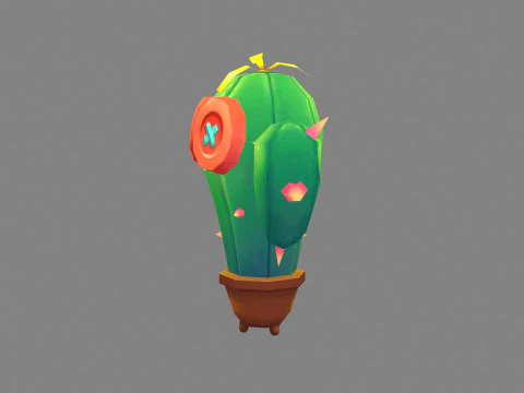 Cartoon Button Cactus Monster - Potted plant 3D Model