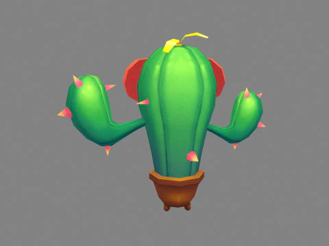Cartoon Button Cactus Monster - Potted plant 3D Model