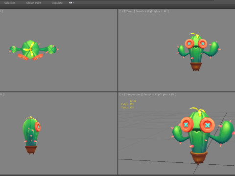 Cartoon Button Cactus Monster - Potted plant Modèle 3D