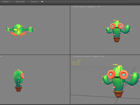 Cartoon Button Cactus Monster - Potted plant 3D Model