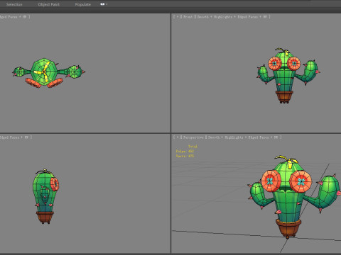 Cartoon Button Cactus Monster - Potted plant Modèle 3D