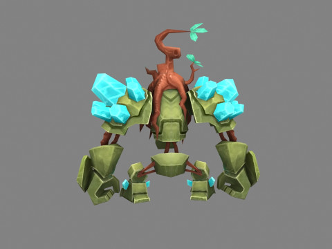 Cartoon blue crystal stone monster - rock devil 3D Model