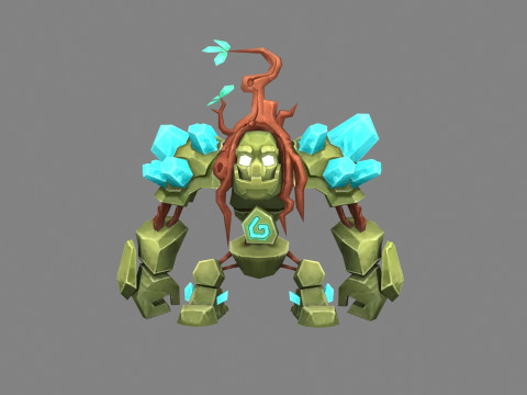 Cartoon blue crystal stone monster - rock devil 3D Model