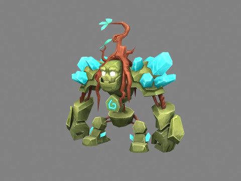 Cartoon blue crystal stone monster - rock devil Modèle 3D