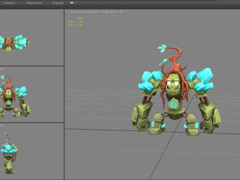 Cartoon blue crystal stone monster - rock devil 3D Model