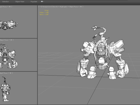 Cartoon blue crystal stone monster - rock devil 3D Model
