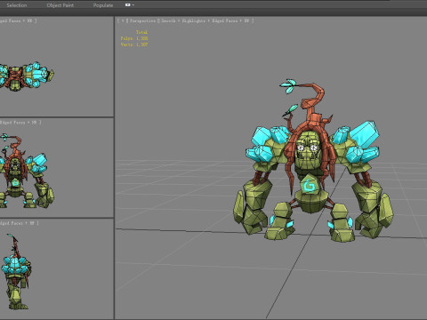 Cartoon blue crystal stone monster - rock devil 3D Model