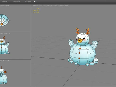 Cartoon Antlers Snowman 3D Model