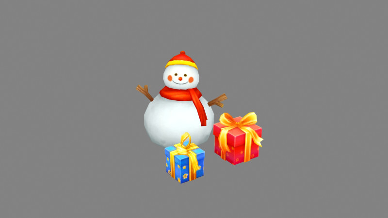 Cartoon snowman and gift boxes 3D 模型 .c4d .max .obj .3ds .fbx .stl .blend 