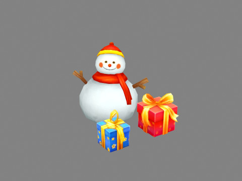 Cartoon snowman and gift boxes Modèle 3D
