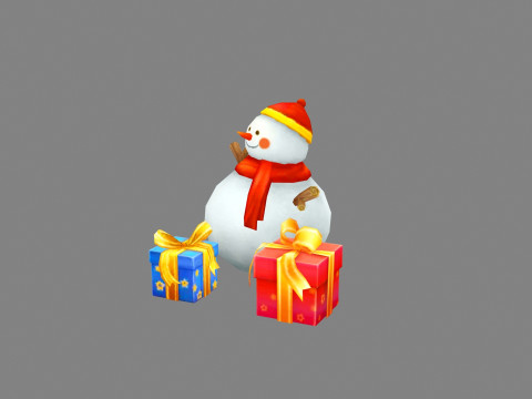 Cartoon snowman and gift boxes 3D 模型