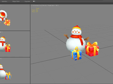 Cartoon snowman and gift boxes 3D Model