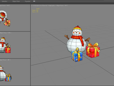 Cartoon snowman and gift boxes 3D 模型