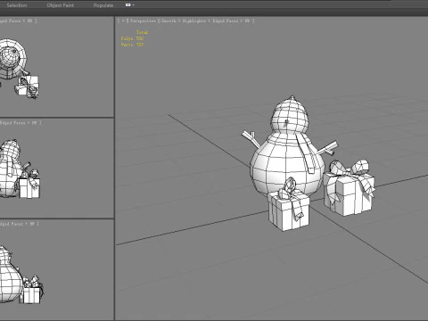 Cartoon snowman and gift boxes 3D Model