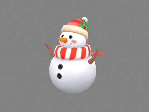 Cartoon snowman wearing scarf and hat 3D Model