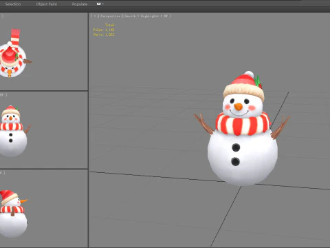 Cartoon snowman wearing scarf and hat 3D Model