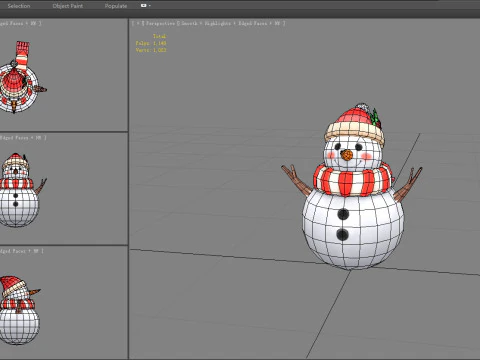 Cartoon snowman wearing scarf and hat 3D Model