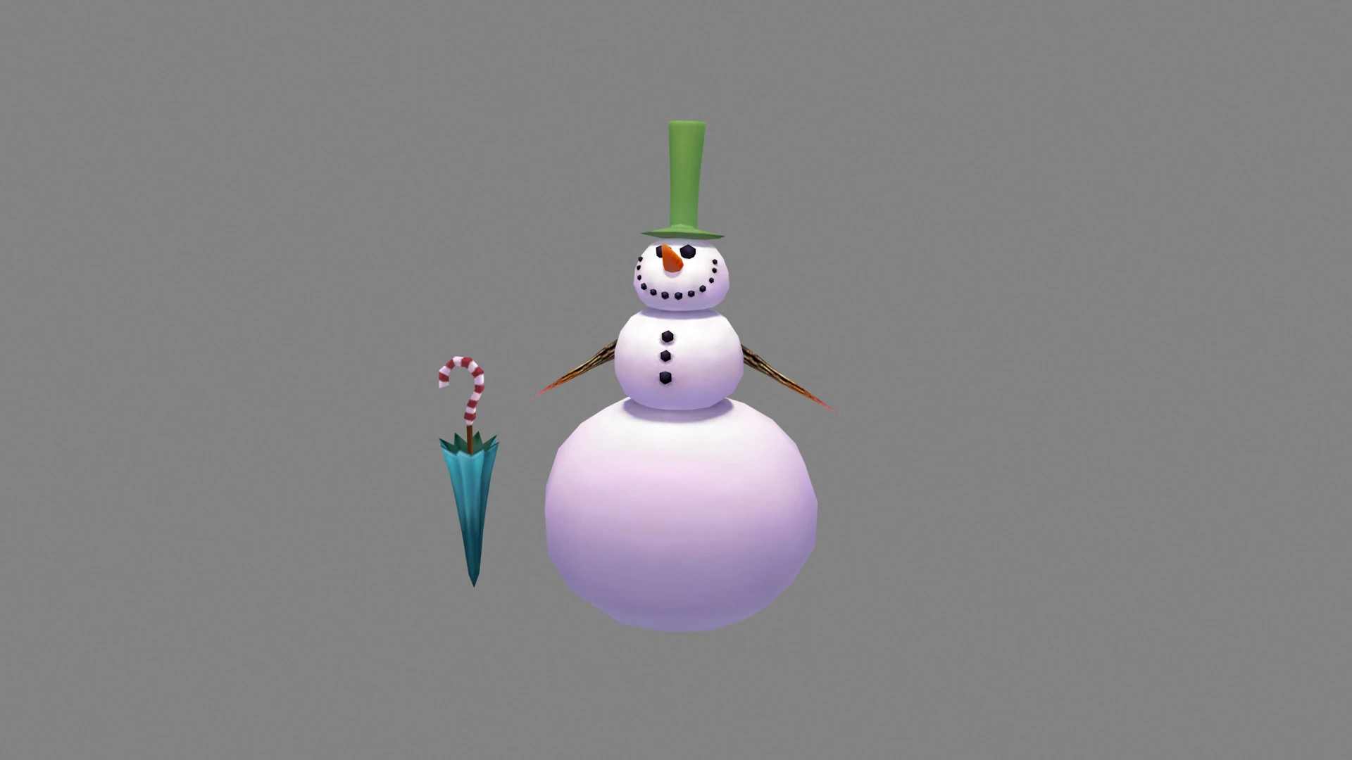 Cartoon Umbrella Gentleman Snowman 3D Model .c4d .max .obj .3ds .fbx .stl .blend 