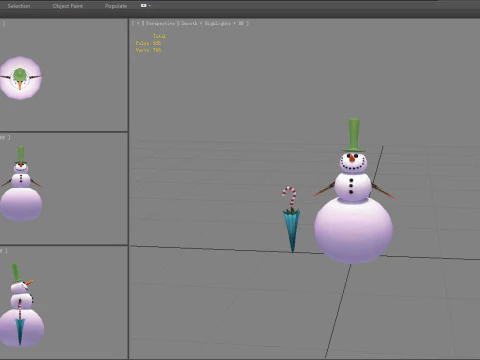 Cartoon Umbrella Gentleman Snowman 3D Model