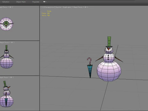Cartoon Umbrella Gentleman Snowman 3D Model