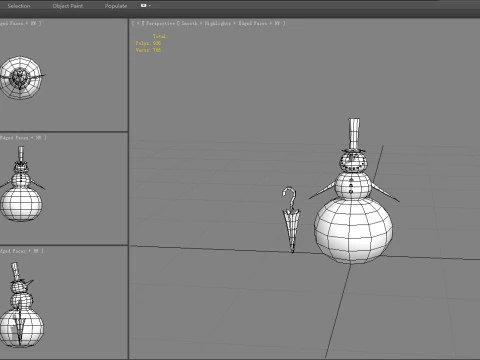 Cartoon Umbrella Gentleman Snowman 3D Model