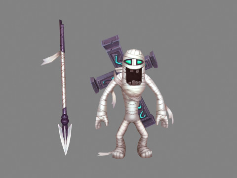 Cartoon spear mummy and cross 3D Model