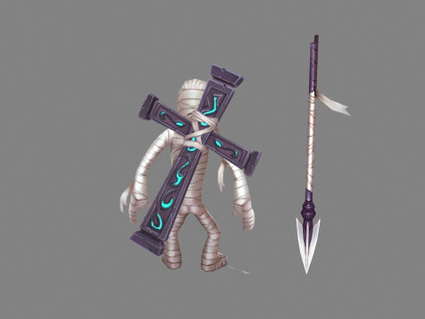 Cartoon spear mummy and cross 3D Модель