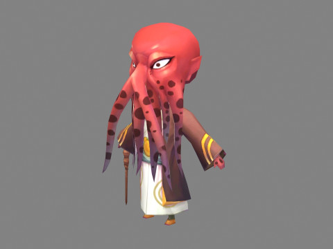Cartoon octopus master - squid monster Model 3D