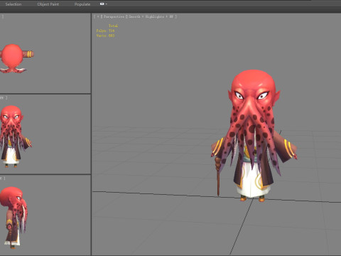 Cartoon octopus master - squid monster Model 3D