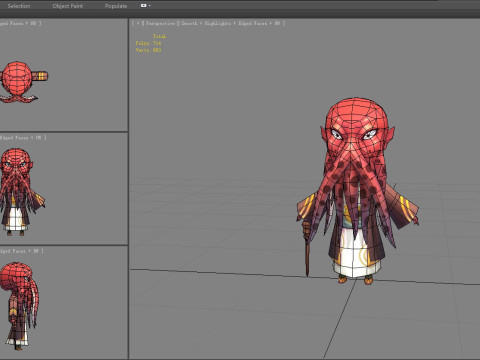 Cartoon octopus master - squid monster Model 3D