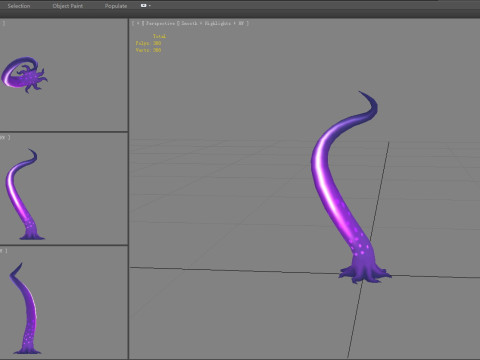 Cartoon Purple Tentacle - Sea monster 3D Model