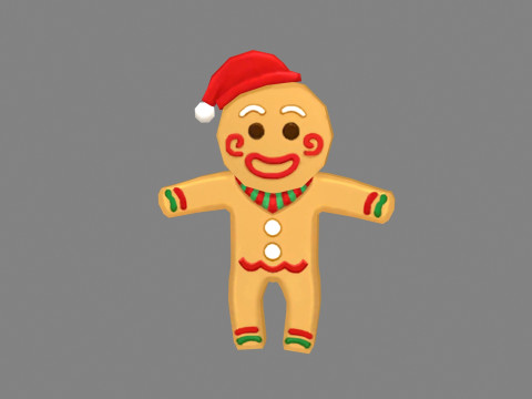 Cartoon gingerbread man in santa hat Modelo 3D