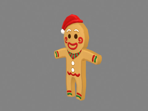 Cartoon gingerbread man in santa hat 3D 模型