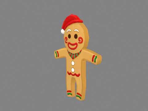 Cartoon gingerbread man in santa hat 3D Model