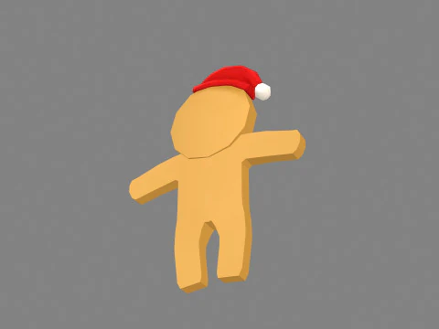 Cartoon gingerbread man in santa hat 3D Model