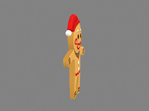 Cartoon gingerbread man in santa hat 3D 模型