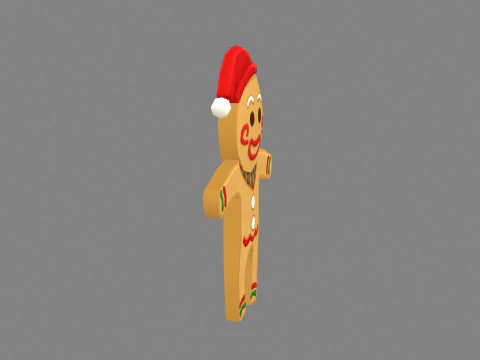 Cartoon gingerbread man in santa hat 3D Model