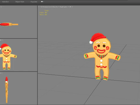 Cartoon gingerbread man in santa hat 3D Model