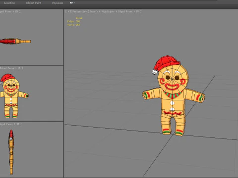 Cartoon gingerbread man in santa hat 3D Model