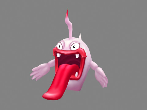 Cartoon monster with long tongue and big mouth 3D Model