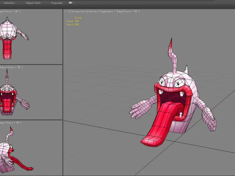 Cartoon monster with long tongue and big mouth 3D Model