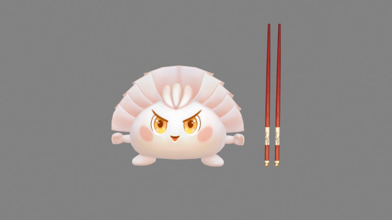 Cartoon Food Mascot - Dumpling - Chopsticks 3D Model .c4d .max .obj .3ds .fbx .stl .blend 