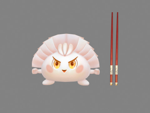 Cartoon Food Mascot - Dumpling - Chopsticks 3D 모델