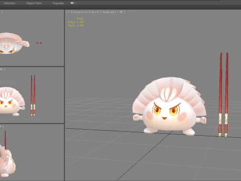 Cartoon Food Mascot - Dumpling - Chopsticks 3D Model