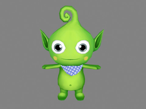 Cartoon Alien Baby - green mascot 3D 모델