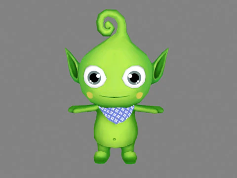 Cartoon Alien Baby - mascotte verde Modello 3D